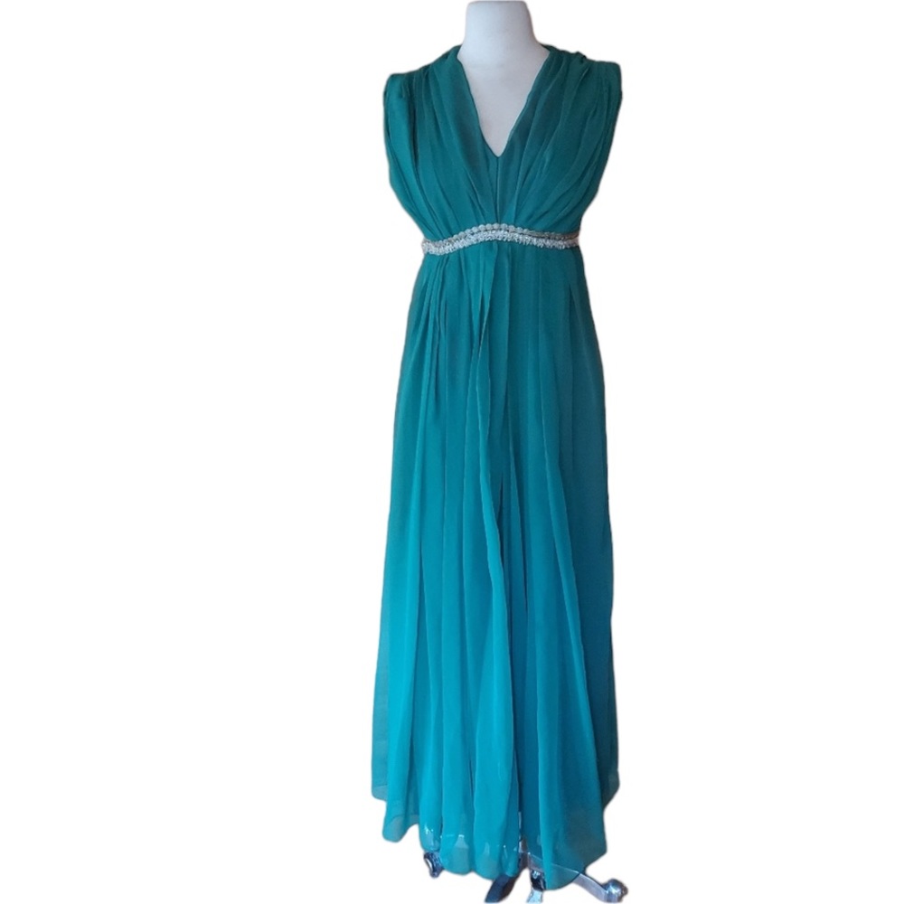 1960s Green, Beaded Empire Waist‎ Gown